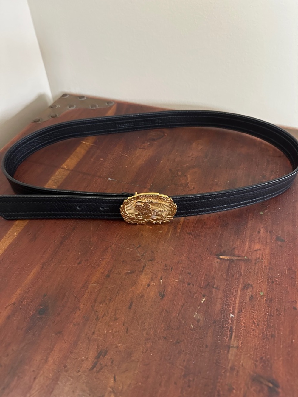 Vintage Burberry Prorsum black belt with gold buckle
